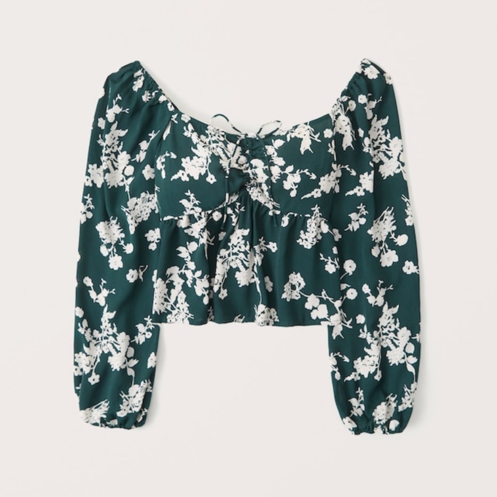 NWT Abercrombie & Fitch Long-Sleeve Cinched Front Puff Sleeve Top